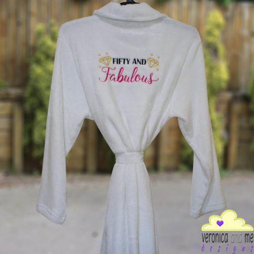 velour robe fifty and fabulous diamonds gold pink script font fiftieth birthday gift