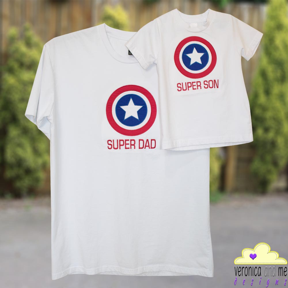 super dad super son blue red embroidery appliqué star target circle
