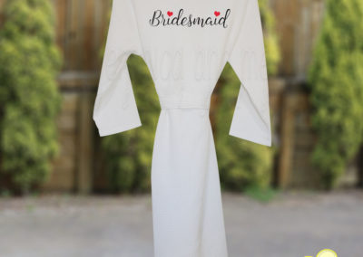 embroidered bridesmaid waffle rob red heart script font